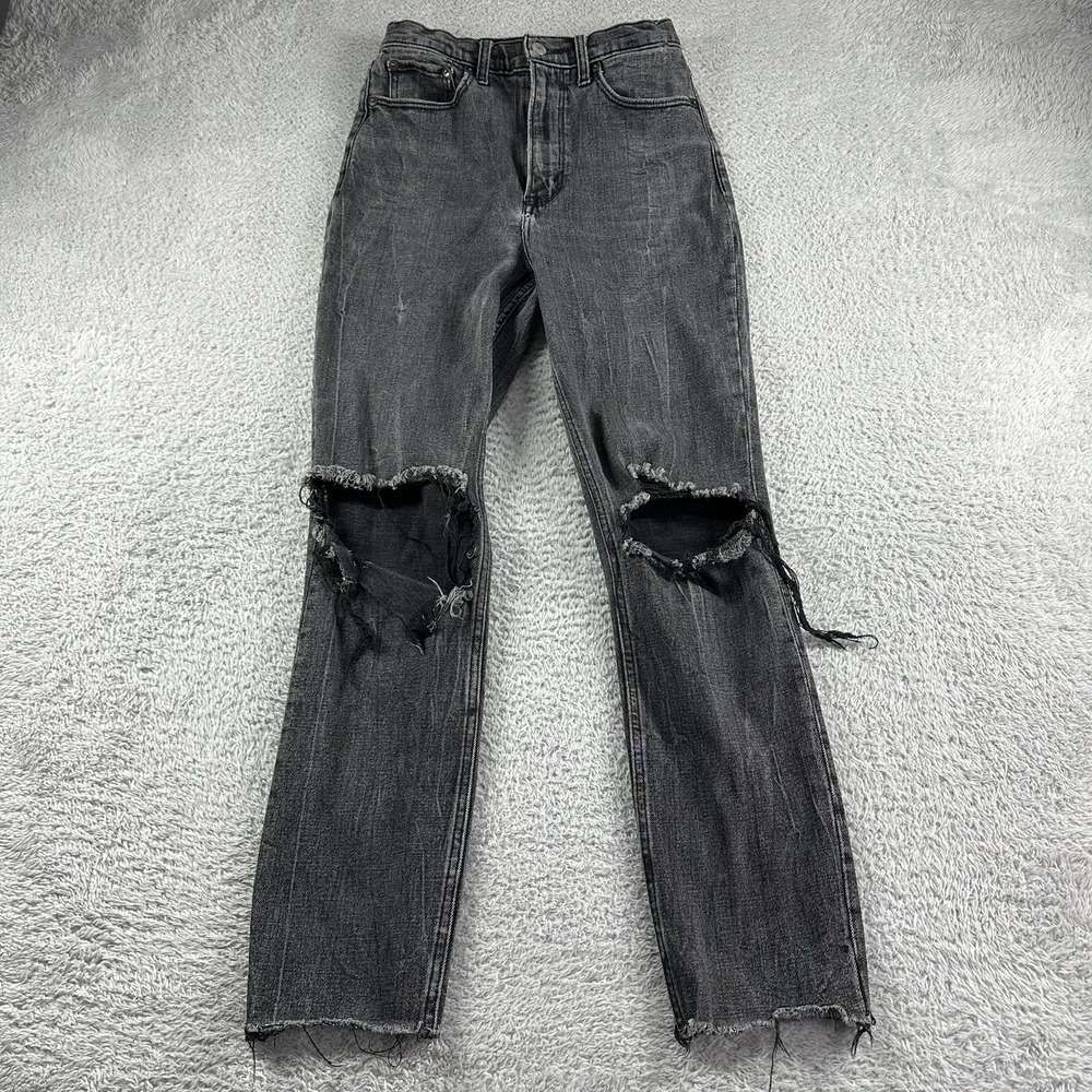 Abercrombie Fitch Ultra High Rise Mom Jean Womens 2 (26) Black Distress‎ Destroy